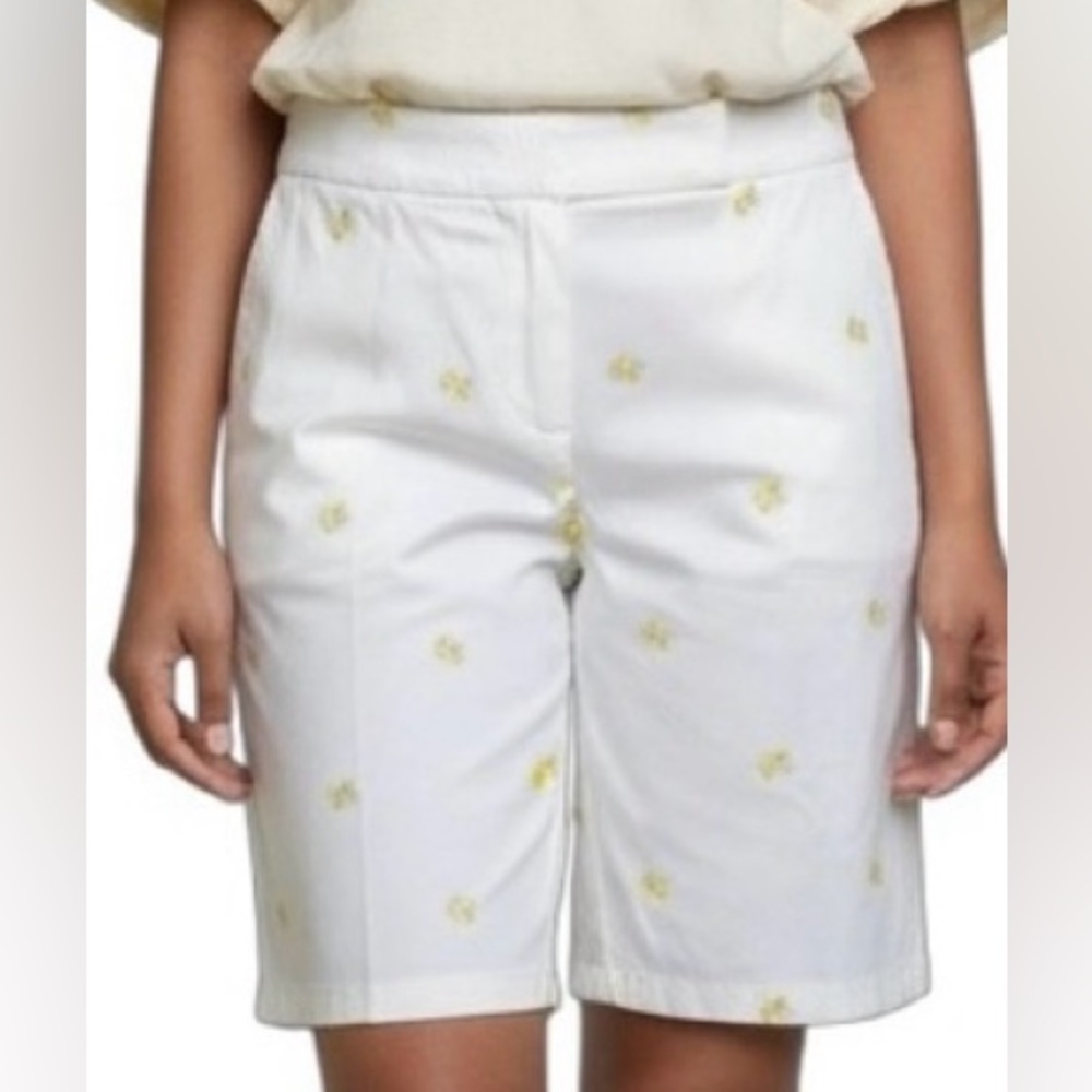 Talbots Embroidered Lemon Bermuda Chino Shorts
